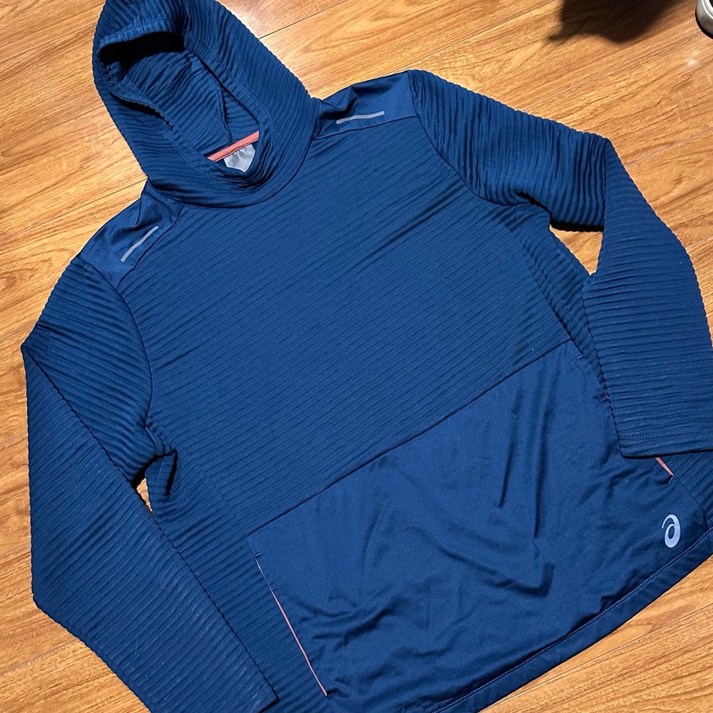 Asics Blue Performance Jacket with Hood — XL — Excellent Condition